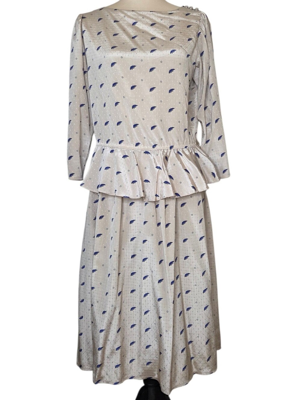 Vintage 80s Ms. Chaus Peplum Blouse & Midi Skirt Set Luminous Sheen Size 10